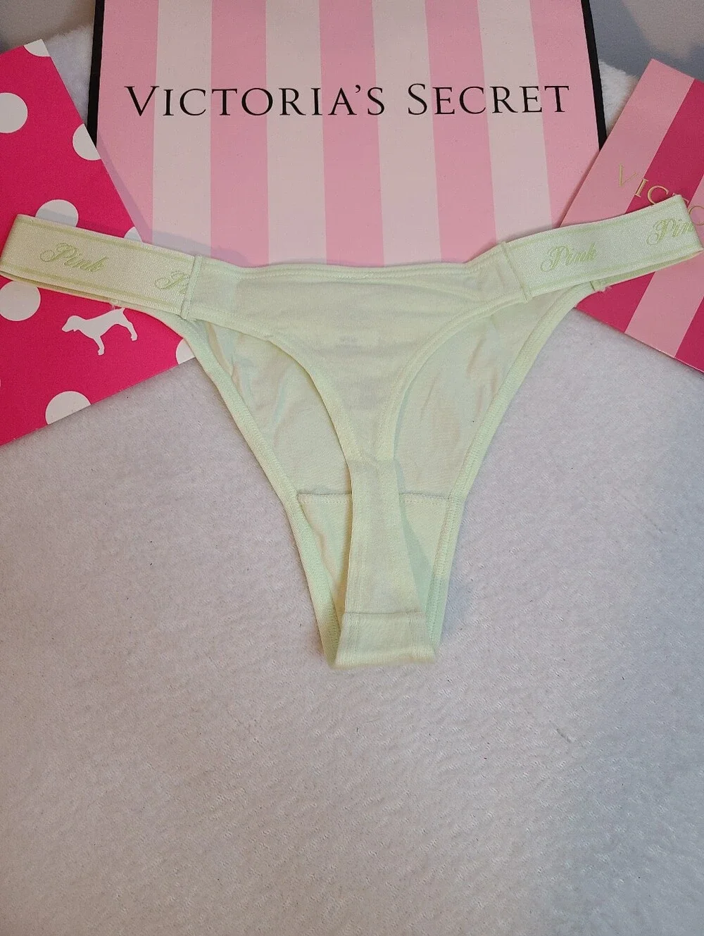 VS PINK Soft Cotton Logo Band High Leg Thong Panty Size M Ice Cream